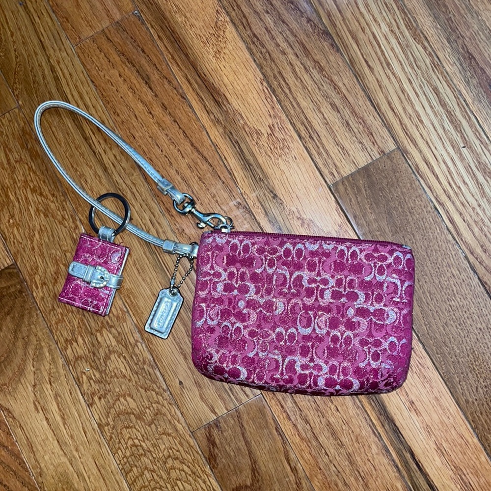 Pink coach wristlet with matching keychain